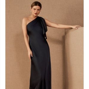BHLDN Satin Navy Blue Montague One-Shoulder Satin Dress Size 4